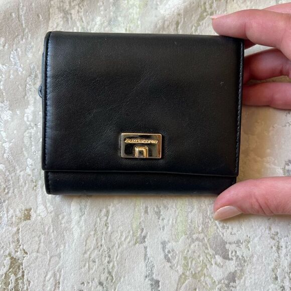Liz Claiborne 90s Y2K Tri  Fold Leather Wallet Black Gold Hardware - Picture 8 of 8